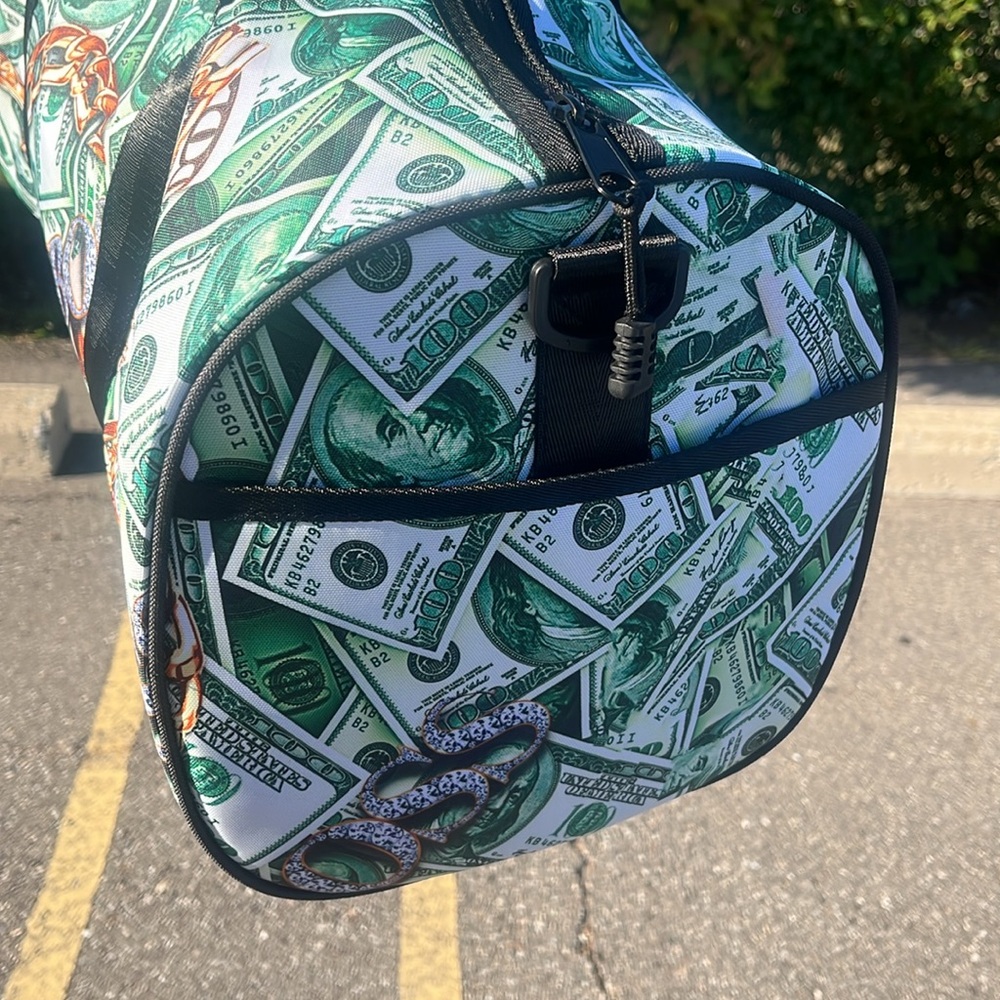 Phatcat Money Print Duffel Bag - Black and Green - Picture 3 of 5